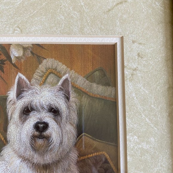 NY Artist Elaine Vollherbst Pampered Westie Puppy Dog Print Wood Frame Glass Art - Picture 3 of 12